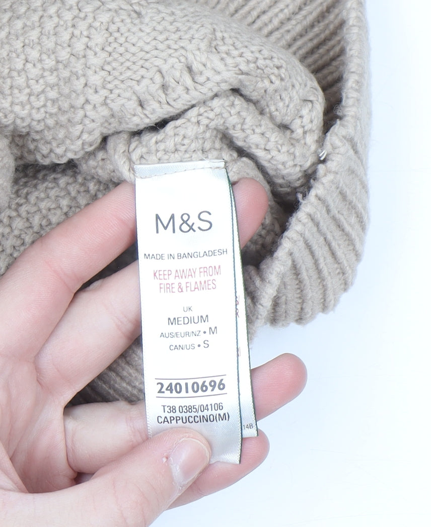 Marks and Spencer Women Beige Cable-Knit Roll Neck Jumper M