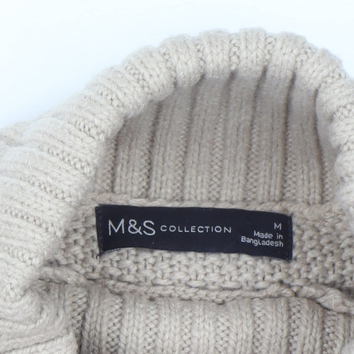 Marks and Spencer Women Beige Cable-Knit Roll Neck Jumper M