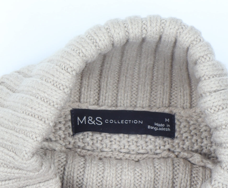 Marks and Spencer Women Beige Cable-Knit Roll Neck Jumper M
