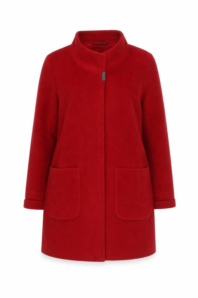 Front view of Basler Women's Red Wool Angora Blend Mid-Length Coat, size 8