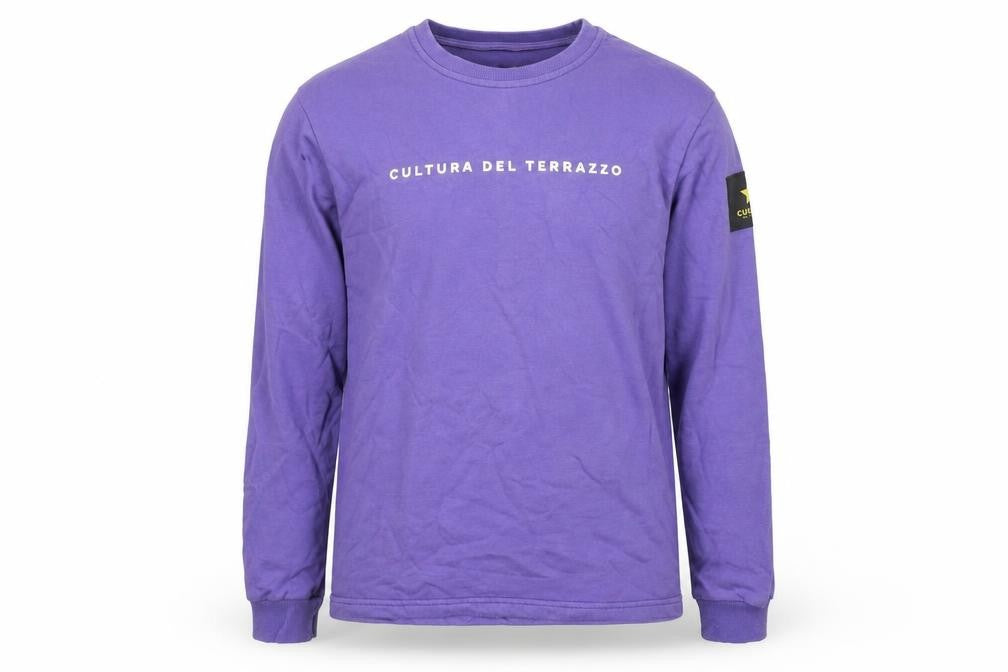 Front view of Cultura Del Terrazzo Men's Purple Small Crew Neck Pullover Sweatshirt