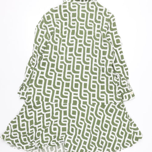 Zara Women Green Geometric Linen Shirt Dress XL