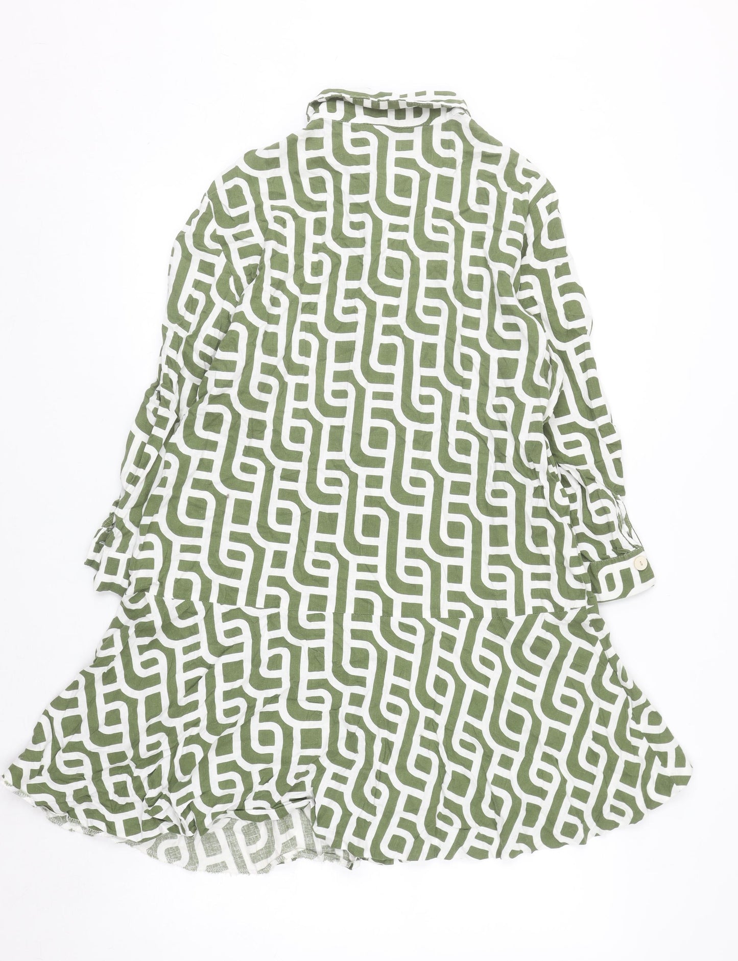 Zara Women Green Geometric Linen Shirt Dress XL