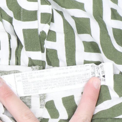 Zara Women Green Geometric Linen Shirt Dress XL