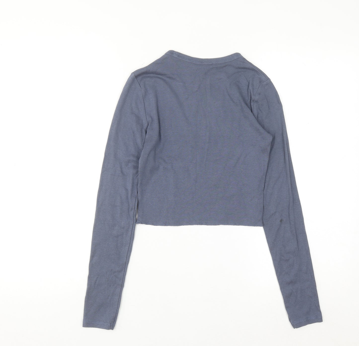 Bershka Women Blue Cropped Long Sleeve Crew Neck Denmark Graphic T-Shirt S