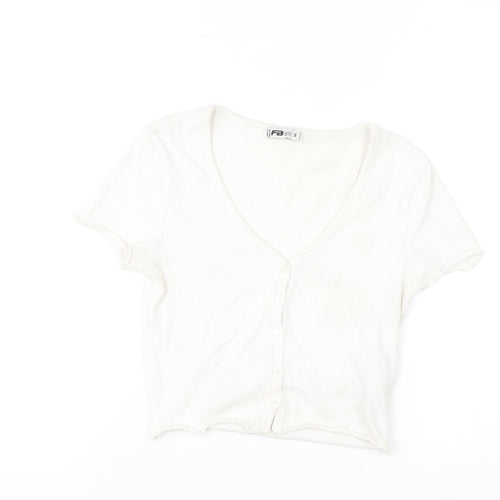 FB Sister Women's White Cropped Button-Up Ribbed Top Size S