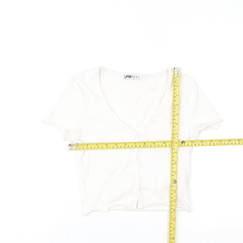 FB Sister Women's White Cropped Button-Up Ribbed Top Size S