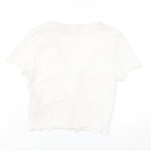 FB Sister Women's White Cropped Button-Up Ribbed Top Size S