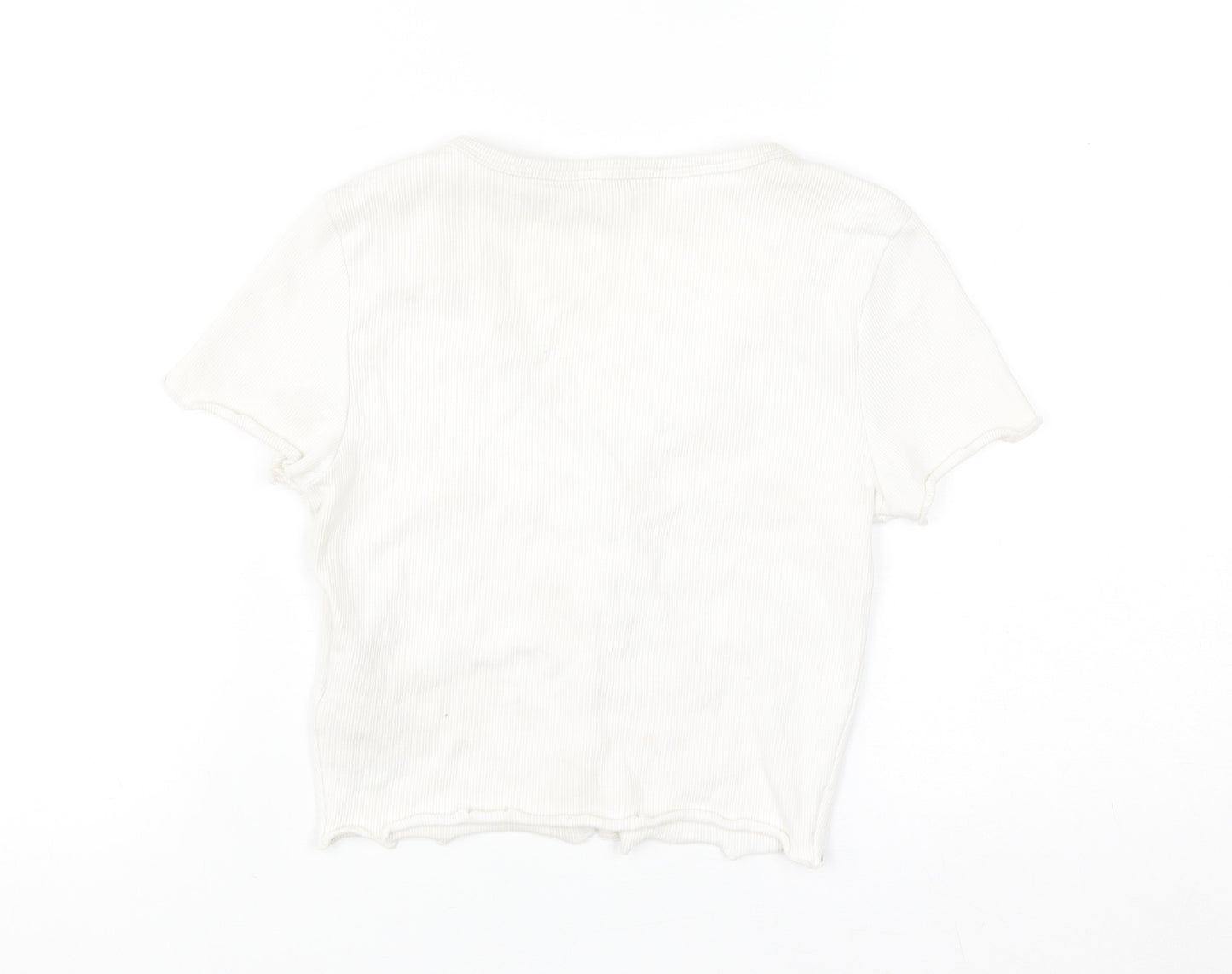 FB Sister Women's White Cropped Button-Up Ribbed Top Size S