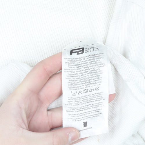 FB Sister Women's White Cropped Button-Up Ribbed Top Size S