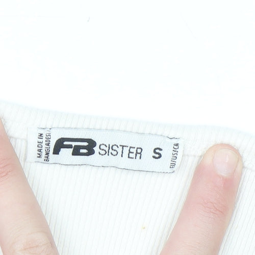 FB Sister Women's White Cropped Button-Up Ribbed Top Size S