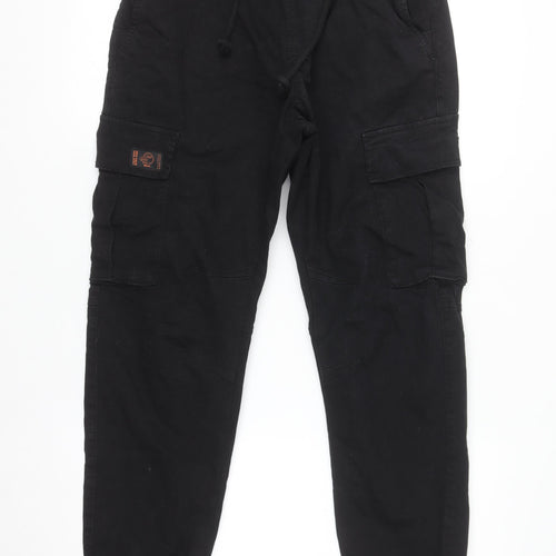 Zara Men's Black Cargo Jogger Trousers Size S Elastic Waist Comfort Cotton
