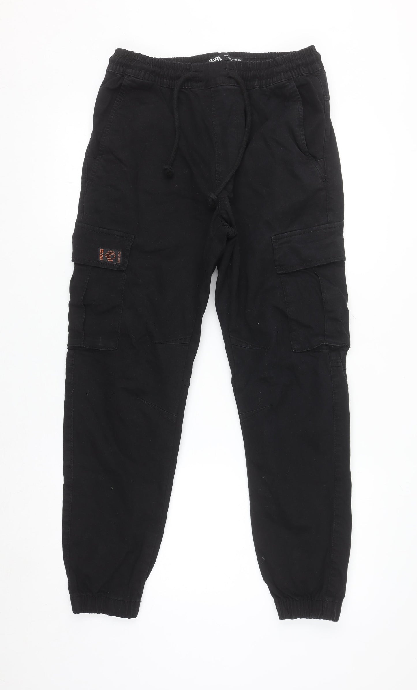 Zara Men's Black Cargo Jogger Trousers Size S Elastic Waist Comfort Cotton