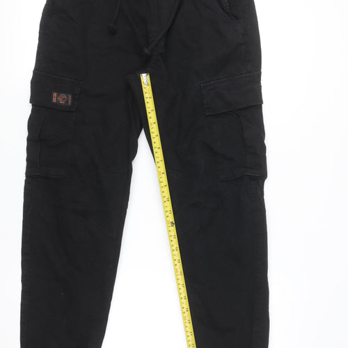 Zara Men's Black Cargo Jogger Trousers Size S Elastic Waist Comfort Cotton
