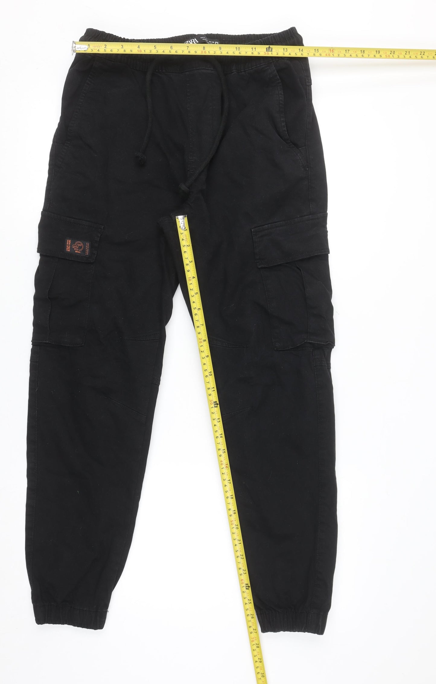 Zara Men's Black Cargo Jogger Trousers Size S Elastic Waist Comfort Cotton