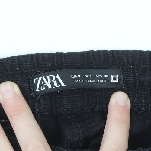 Zara Men's Black Cargo Jogger Trousers Size S Elastic Waist Comfort Cotton