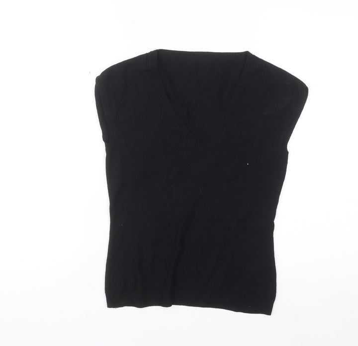 Next Women Black Viscose V-Neck Sleeveless Pullover Jumper Size 10