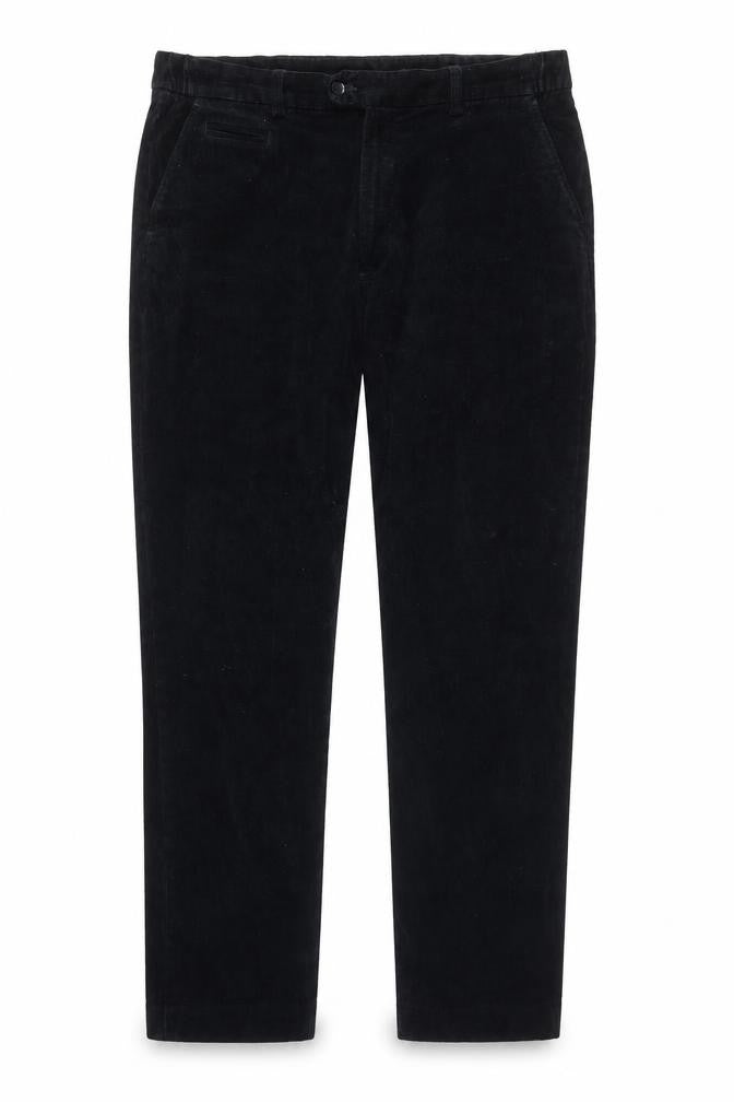 Front view of Dunnes Men's Navy Corduroy Chino Trousers, size 40, Regular