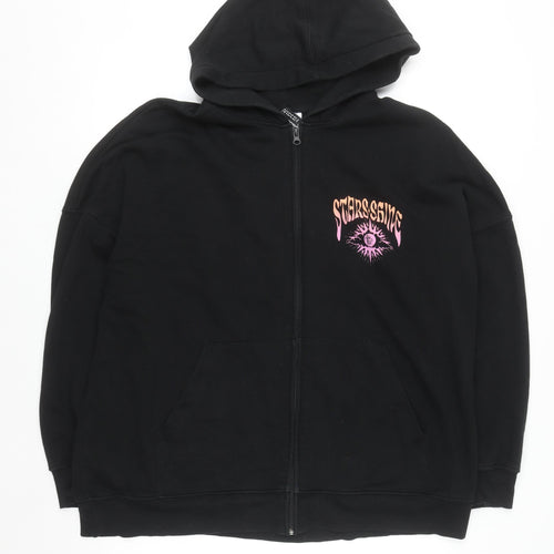 H&M Divided Women’s Black Full Zip Hoodie L Stars Shine Astrology Graphic