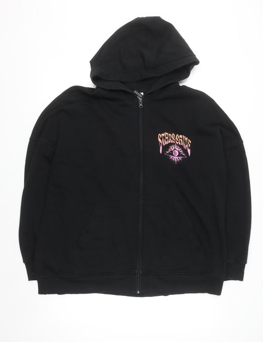 H&M Divided Women’s Black Full Zip Hoodie L Stars Shine Astrology Graphic