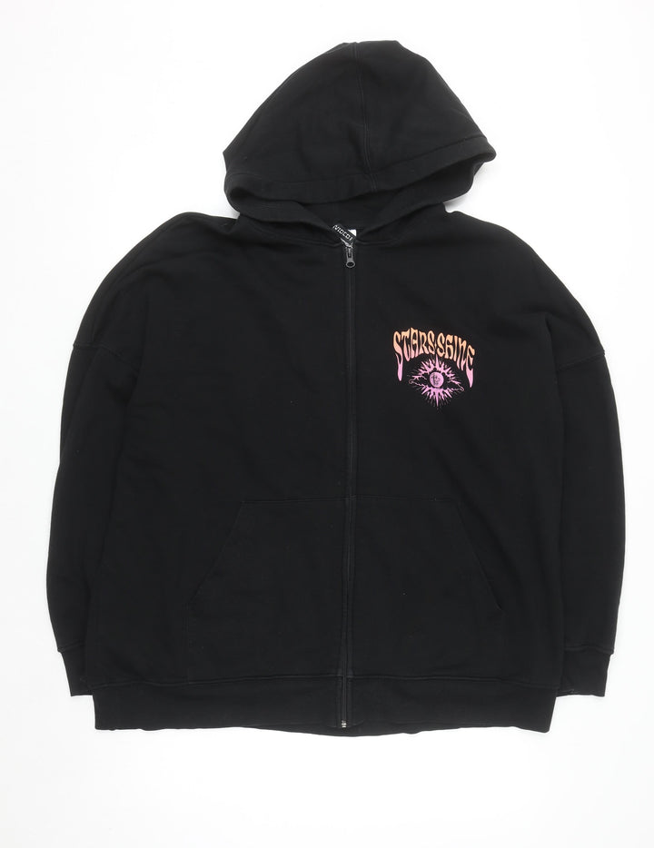 H&M Divided Women’s Black Full Zip Hoodie L Stars Shine Astrology Graphic