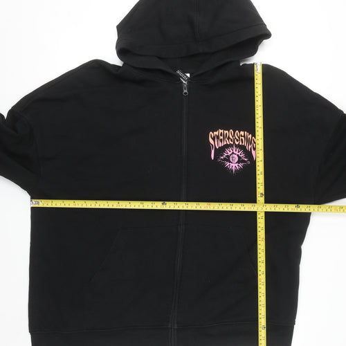H&M Divided Women’s Black Full Zip Hoodie L Stars Shine Astrology Graphic