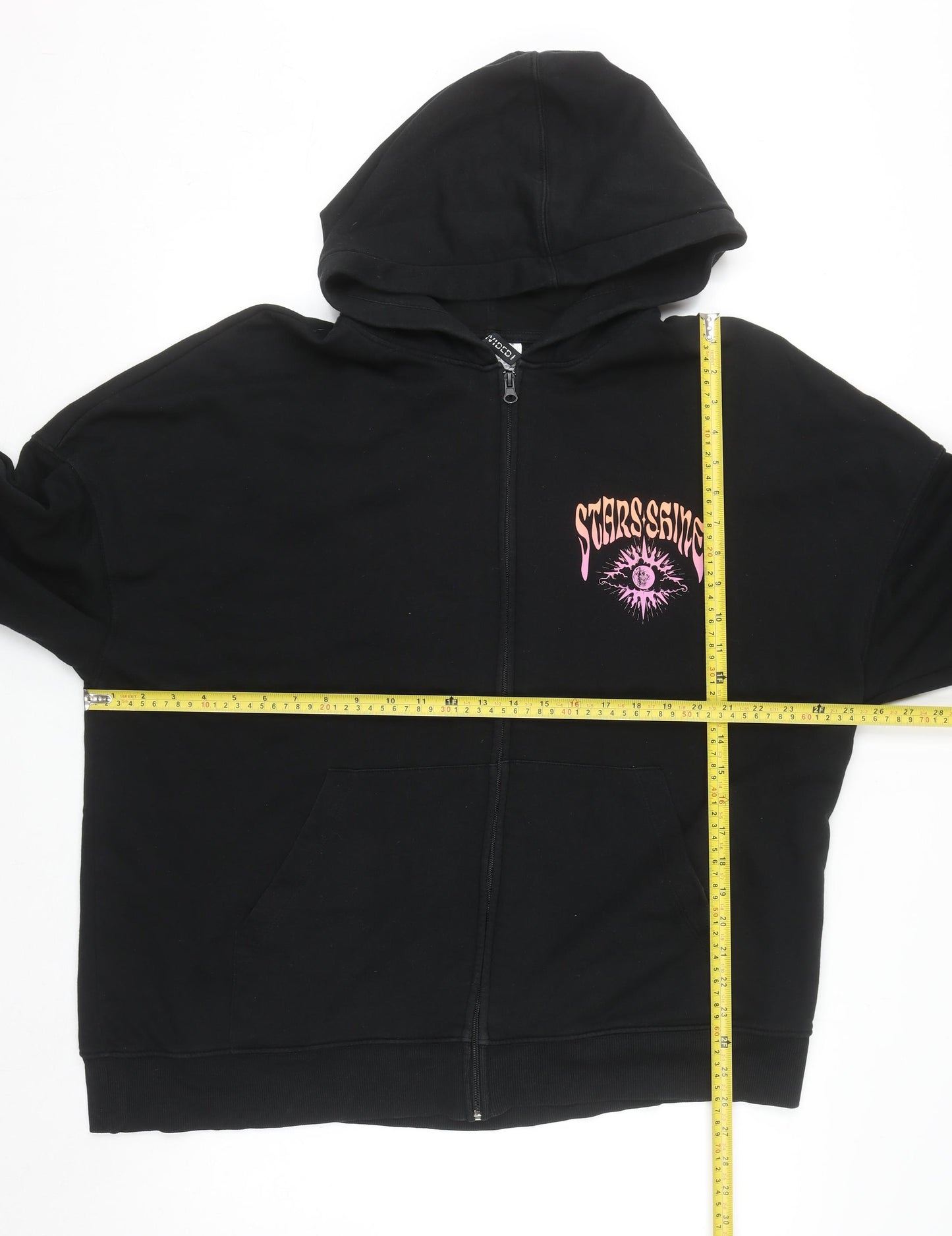 H&M Divided Women’s Black Full Zip Hoodie L Stars Shine Astrology Graphic