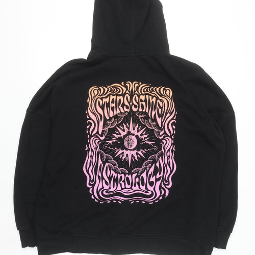 H&M Divided Women’s Black Full Zip Hoodie L Stars Shine Astrology Graphic