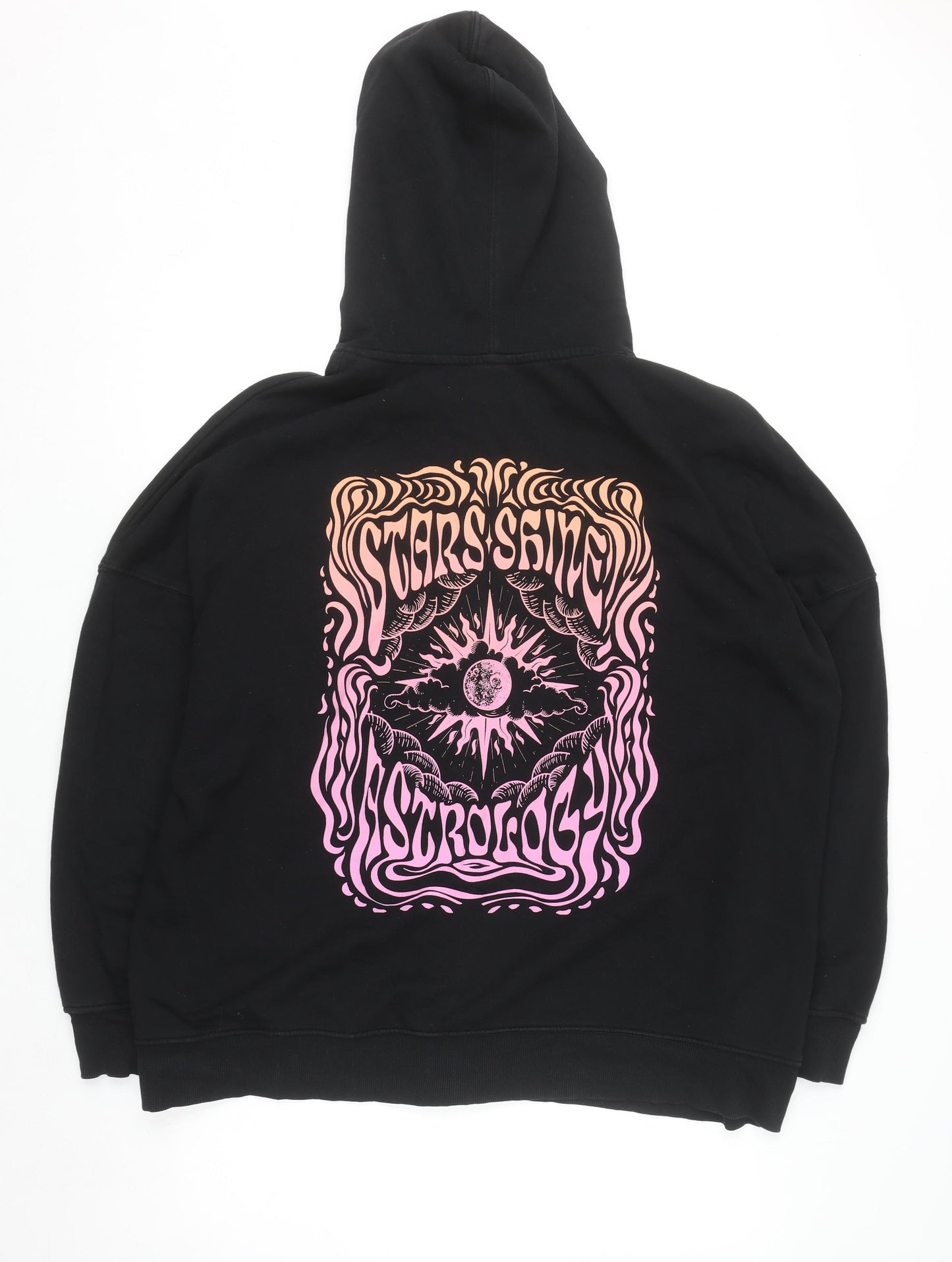 H&M Divided Women’s Black Full Zip Hoodie L Stars Shine Astrology Graphic