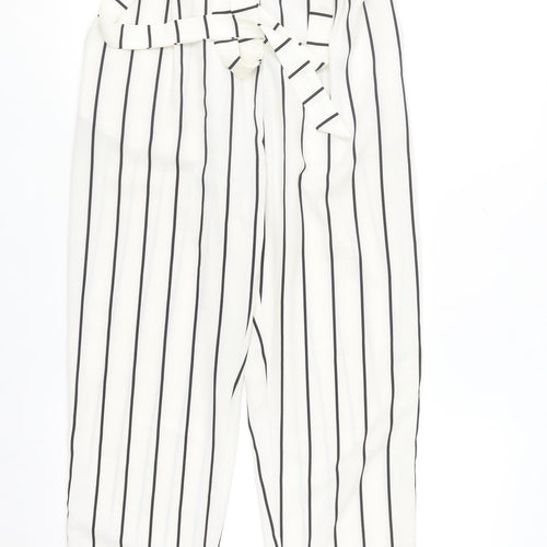 Pull & Bear Womens White Striped Paperbag Trousers Size 12