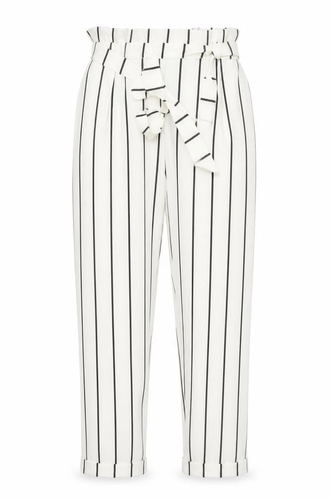 Pull&Bear Womens White Striped Paperbag Trousers Size 12