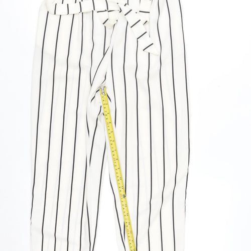 Pull & Bear Womens White Striped Paperbag Trousers Size 12