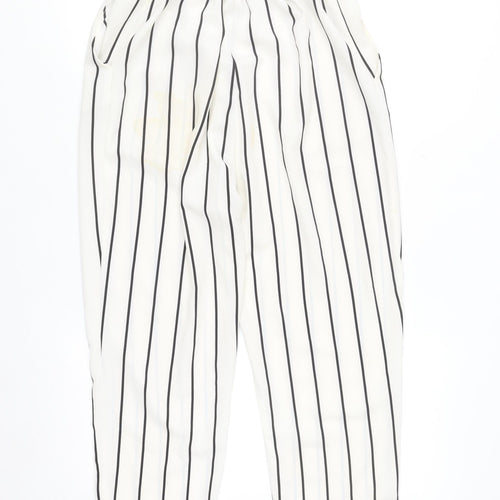 Pull & Bear Womens White Striped Paperbag Trousers Size 12