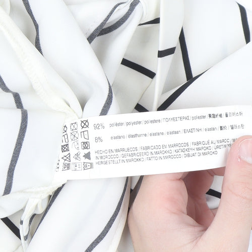 Pull & Bear Womens White Striped Paperbag Trousers Size 12