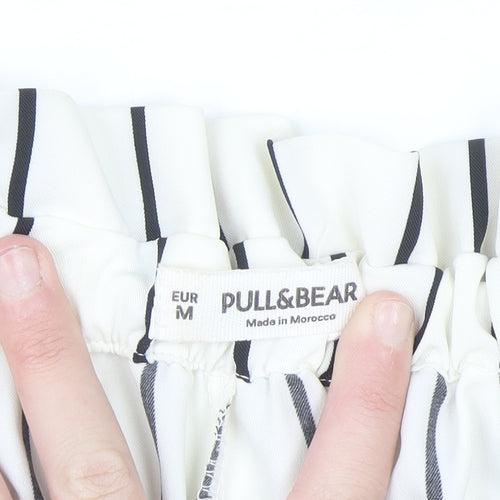 Pull & Bear Womens White Striped Paperbag Trousers Size 12
