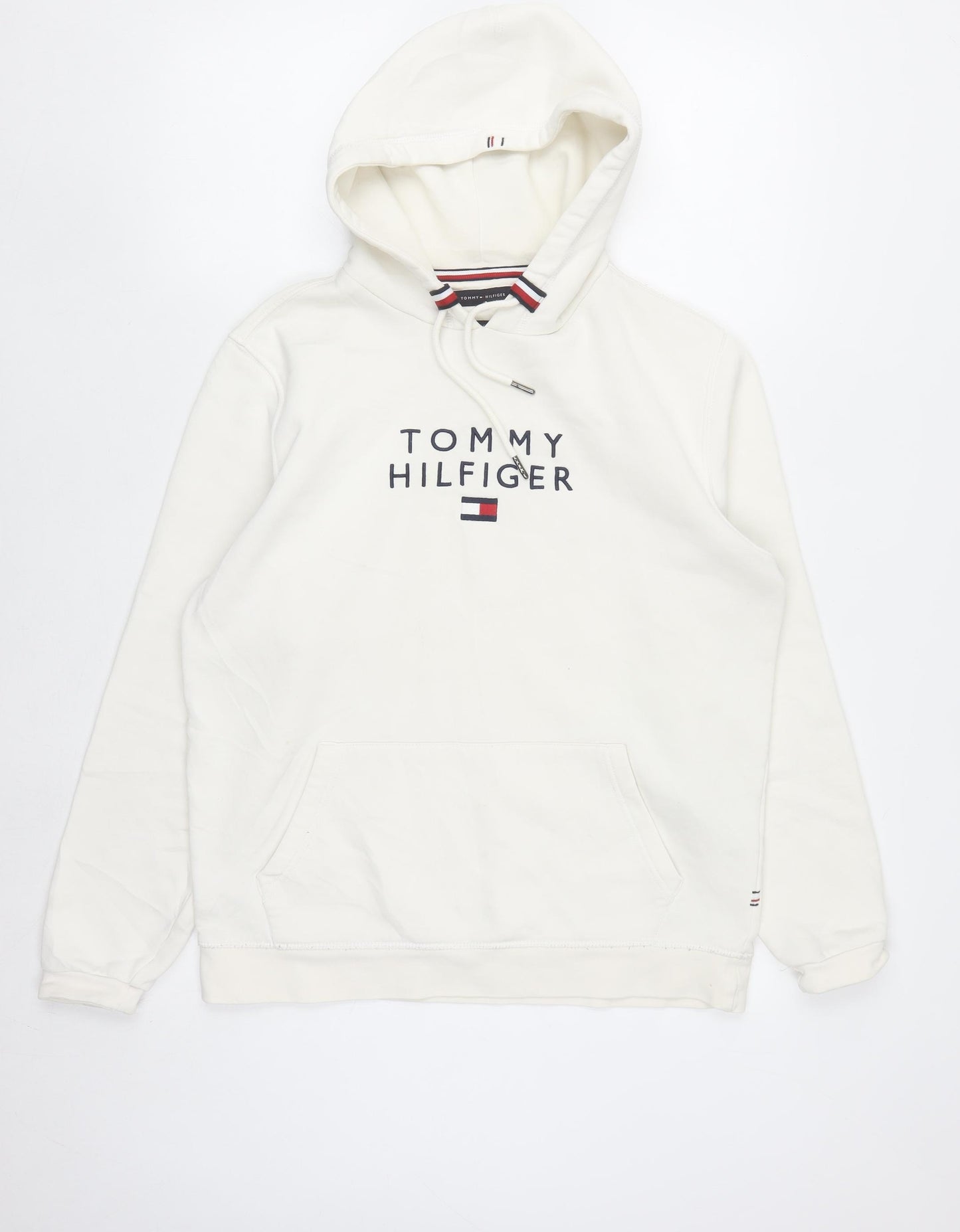 Tommy Hilfiger Men's White Pullover Hoodie M Logo Fleece