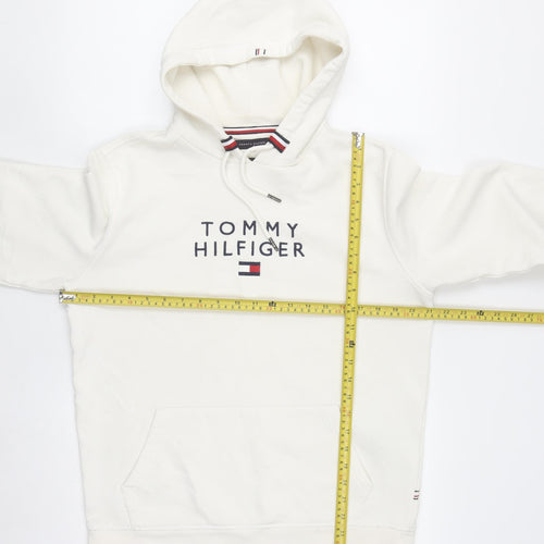 Tommy Hilfiger Men's White Pullover Hoodie M Logo Fleece