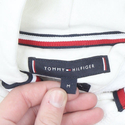 Tommy Hilfiger Men's White Pullover Hoodie M Logo Fleece