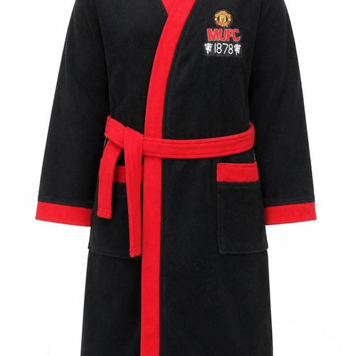 Manchester United Boys Black Red Fleece Robe 11-12 Years Sports Nightwear