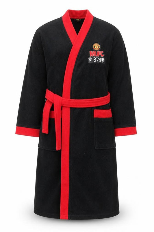Manchester United Boys Black Red Fleece Robe 11-12 Years Sports Nightwear