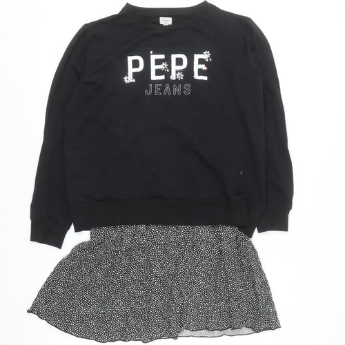 Pepe Jeans Girls Black Logo Sweatshirt Dress Size 16 Years Cotton Blend