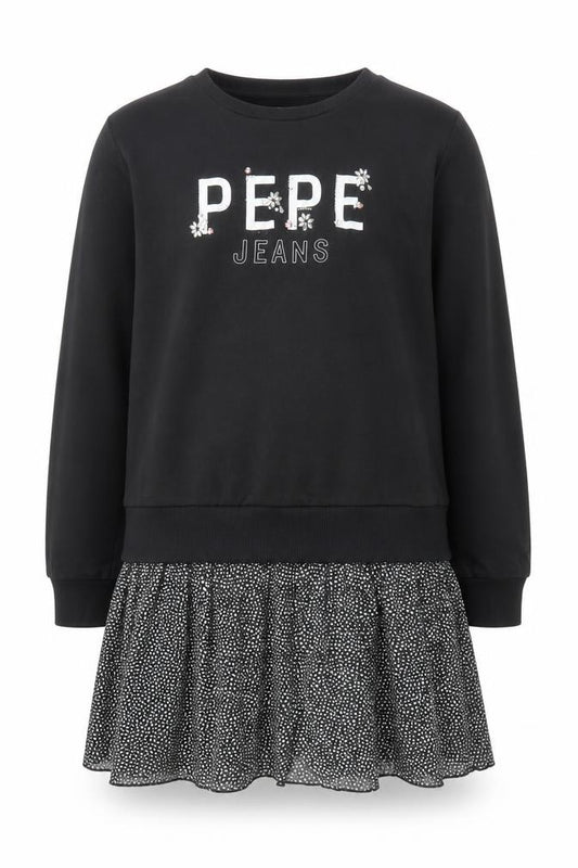 Pepe Jeans Girls Black Logo Sweatshirt Dress Size 16 Years Cotton Blend