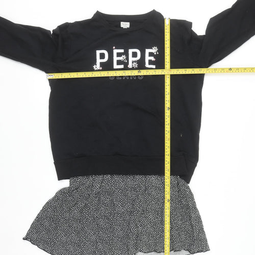 Pepe Jeans Girls Black Logo Sweatshirt Dress Size 16 Years Cotton Blend