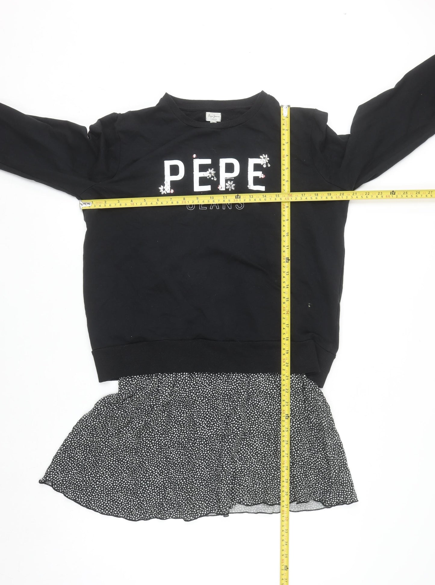 Pepe Jeans Girls Black Logo Sweatshirt Dress Size 16 Years Cotton Blend