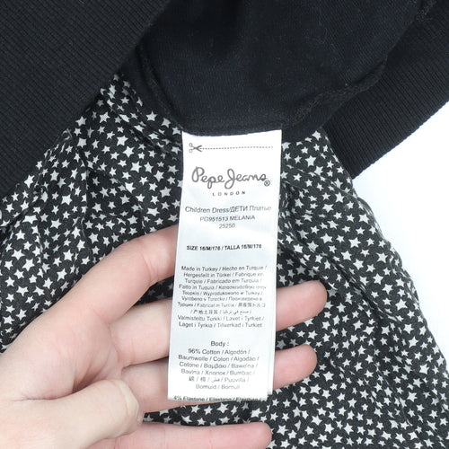 Pepe Jeans Girls Black Logo Sweatshirt Dress Size 16 Years Cotton Blend