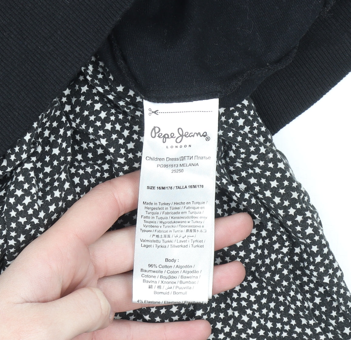 Pepe Jeans Girls Black Logo Sweatshirt Dress Size 16 Years Cotton Blend