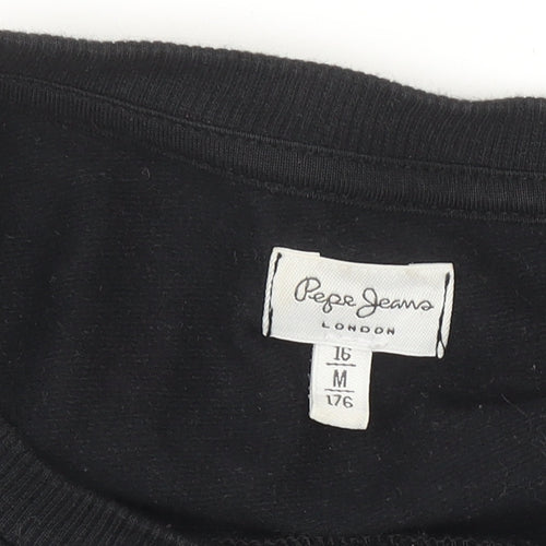 Pepe Jeans Girls Black Logo Sweatshirt Dress Size 16 Years Cotton Blend