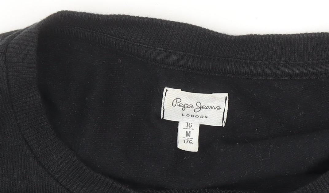 Pepe Jeans Girls Black Logo Sweatshirt Dress Size 16 Years Cotton Blend
