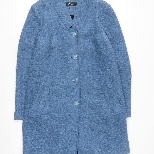 Peruzzi Women Blue Wool Blend Mid-Length Overcoat Size 10
