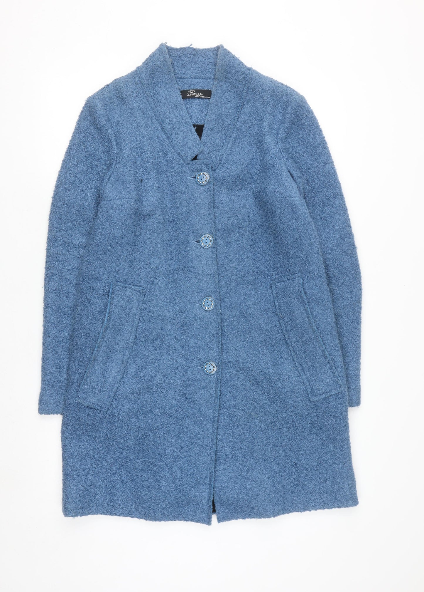 Peruzzi Women Blue Wool Blend Mid-Length Overcoat Size 10